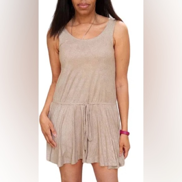 Free people movement faux suede perforated mini dress tan small - Picture 3 of 8